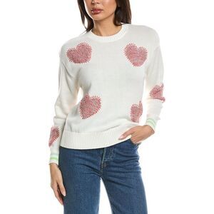 Wispr Womens  Tufted Heart Crewneck Sweater, Ivory